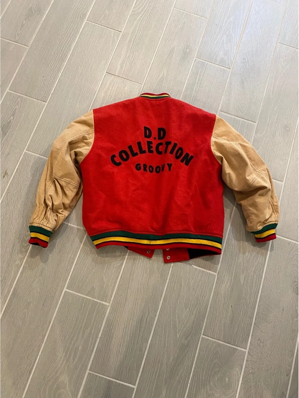 Vintage Groovy D.D Collection Red and Tan Varsity Jacket
